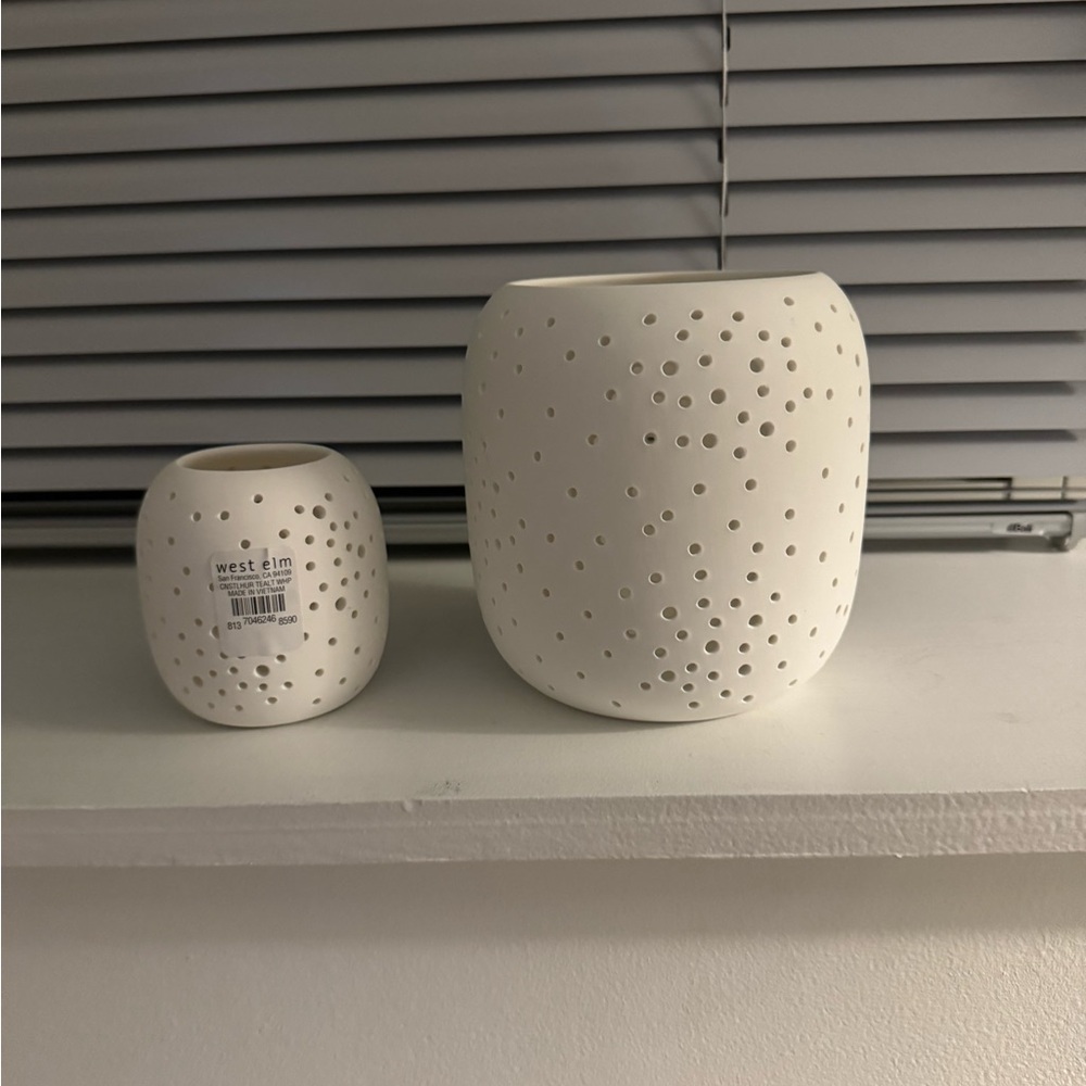 West Elm White Ceramic Candle Holders